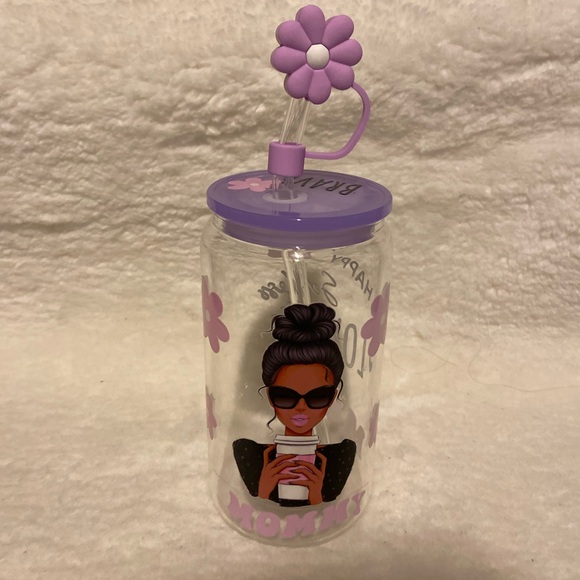 Custom made glass cup with straw and topper - Picture 2 of 5